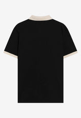 Valentino Cotton Piqué Polo T-shirt with Metal V Black 8V0MH01KBGT/S_VALE-9RA