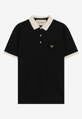 Valentino Cotton Piqué Polo T-shirt with Metal V Black 8V0MH01KBGT/S_VALE-9RA