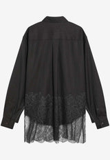 Fendi Pinstriped Wool Shirt with Lace Dark Brown FS1332AVK1/R_FENDI-F0DHP