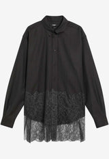 Fendi Pinstriped Wool Shirt with Lace Dark Brown FS1332AVK1/R_FENDI-F0DHP