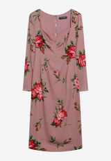 Dolce & Gabbana Bouquet Rose Print Midi Sheath Dress Pink F612TTFSA8Q/S_DOLCE-HF5ZN