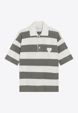AMI PARIS Ami De Coeur Striped Polo T-shirt Gray FPL430KN0153/S_AMI-A152