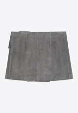 AMI PARIS Large Buckle Mini Skirt in Suede Gray FSK464LH0059/S_AMI-0516