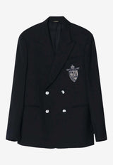 Fendi Logo Patch Wool Double-Breasted Blazer Blue FJ0709AU6G/Q_FENDI-F0CRH