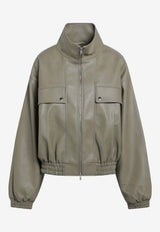 The Frankie Shop Nolita Faux Leather Bomber Jacket Green JAFS22137EL/S_THE-430