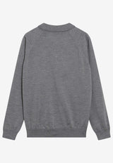 Miu Miu Intarsia Logo Wool Polo Sweater Gray MML05JOOO16WJ/S_MIU-F0BD9