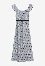 Prada Floral Print Pongee Midi Dress Blue P3R68HOOO19B0/S_PRADA-F0076