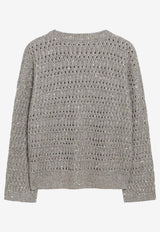 Brunello Cucinelli Crochet Knit Sweater with Sequins Taupe MCO564700LI/S_CUCIN-C9089