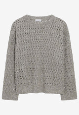 Brunello Cucinelli Crochet Knit Sweater with Sequins Taupe MCO564700LI/S_CUCIN-C9089