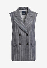 'S Max Mara Double-Breasted Pinstripe Linen Vest Blue SMMBALLOLI/S_MAXS-001