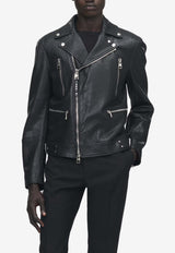 Classic Leather Zip-Up Biker Jacket