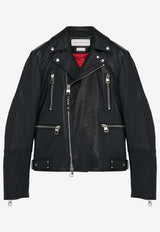 Classic Leather Zip-Up Biker Jacket