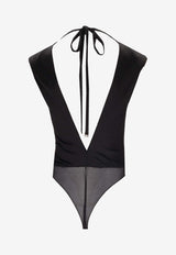 Elisabetta Franchi Halterneck Sheer Bodysuit Top Black BO02061E2_110