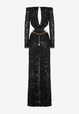 Elisabetta Franchi Cut-Out Sequined Maxi Dress Black ABR1561E2_110