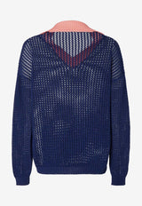 Fendi V-neck Open Knit Sweater Blue FZE077AYY3/S_FENDI-F1A9C