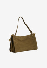 Alaïa Large Le Click East-West Shoulder Bag in Nubuck Leather Khaki AA1L2038CA214--A47