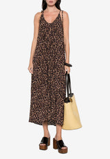 Anine Bing Flora Leopard Print Midi Dress Brown A0212070_MTL59