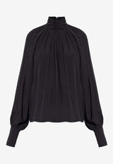 Anine Bing Anne High-Neck Relaxed Blouse Black A0711598_BLK26