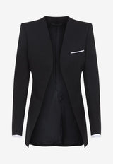 Collarless Wool-Blend Blazer