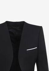 Collarless Wool-Blend Blazer