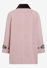 Valentino Floral Patch Denim Caban Jacket Pink 8B3DC8359Y9/S_VALE-O45