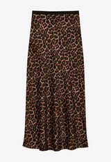 Anine Bing Animal Print Silk Midi Skirt Brown A0412191_MTL59