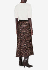 Anine Bing Animal Print Silk Midi Skirt Brown A0412191_MTL59