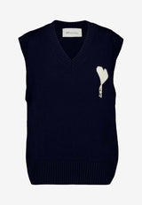 AMI PARIS Ami De Coeur Sweater Vest Navy UKS860KN0156_A116