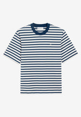 AMI PARIS Ami De Coeur Striped T-shirt Blue UTS374JE0210_A044