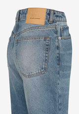 AMI PARIS Logo Patch Faded Straight-Leg Jeans Blue FTR450DE0046_480