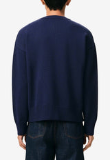 AMI PARIS Intarsia Knit Ami De Coeur Ribbed Cardigan Blue UKC381KN0156_A116