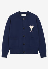 AMI PARIS Intarsia Knit Ami De Coeur Ribbed Cardigan Blue UKC381KN0156_A116