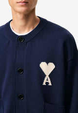 AMI PARIS Intarsia Knit Ami De Coeur Ribbed Cardigan Blue UKC381KN0156_A116