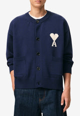 AMI PARIS Intarsia Knit Ami De Coeur Ribbed Cardigan Blue UKC381KN0156_A116