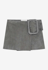 AMI PARIS Big Buckle Suede Mini Skirt Gray FSK464LH0059_0516