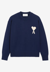 AMI PARIS Ami De Coeur Wool Sweater Blue UKS859KN0156_A116