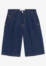AMI PARIS Denim Buttoned Shorts Blue HSO837DE0122_402