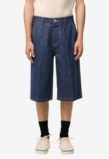 AMI PARIS Denim Buttoned Shorts Blue HSO837DE0122_402