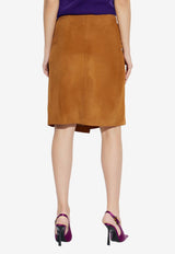 AMI PARIS Big Buckle Suede Skirt Caramel FSK463LH0059_236