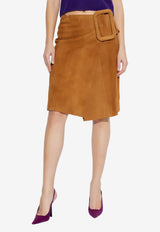 AMI PARIS Big Buckle Suede Skirt Caramel FSK463LH0059_236