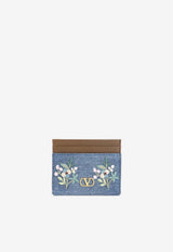 Floral Embroidered VLogo Denim Cardholder