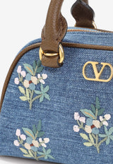Mini Floral Embroidered VLogo Denim Handbag