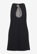 Rhinestone Embellished Wool and Silk Mini Dress
