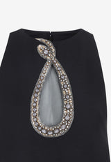 Rhinestone Embellished Wool and Silk Mini Dress