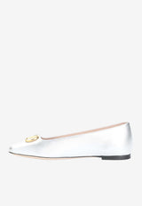 VLogo Signature Metallic Leather Ballet Flats