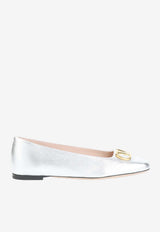 VLogo Signature Metallic Leather Ballet Flats