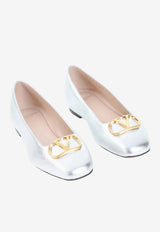 VLogo Signature Metallic Leather Ballet Flats