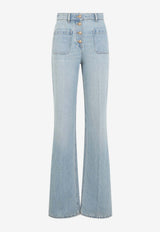 Logo Patch Straight-Leg Washed Jeans