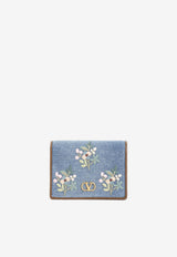 Floral Embroidered VLogo Denim Wallet