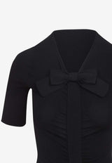 Gathered Knit Dress with Bow